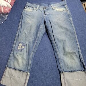 No 67 Denim Jeans Capri Cropped Patch Distressed Cuffed Women's Size 8